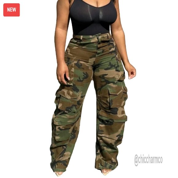 High Waist Baggy Cargo Jeans Wide Leg Denim Pants Multiple Pockets